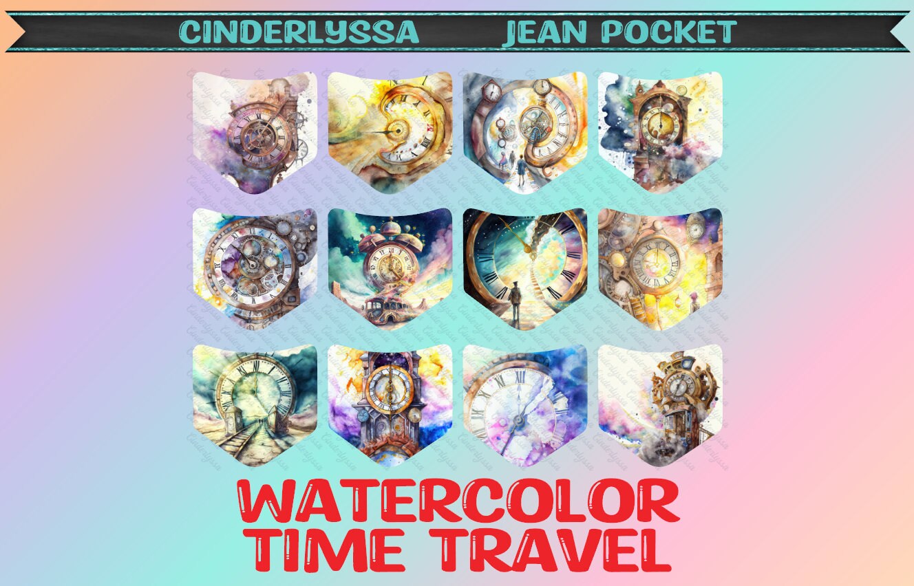 Jean Pocket: Time Travel Watercolor Image Inserts for Silicone Mold, Aroma Bead Molds, Car Freshener Mold