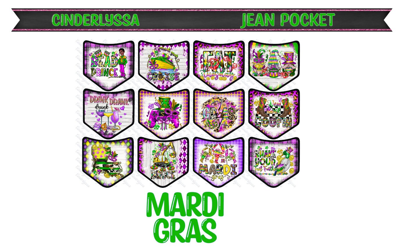 Jean Pocket: Mardi Gras Image Inserts for Silicone Mold, Aroma Bead Molds, Car Freshener Mold