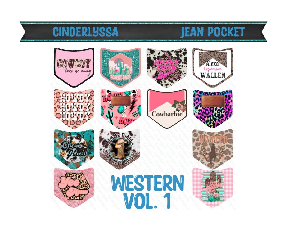 Jean Pocket: Western Vol. 1 Image Inserts for Silicone Mold, Aroma Bead Molds, Car Freshener Mold