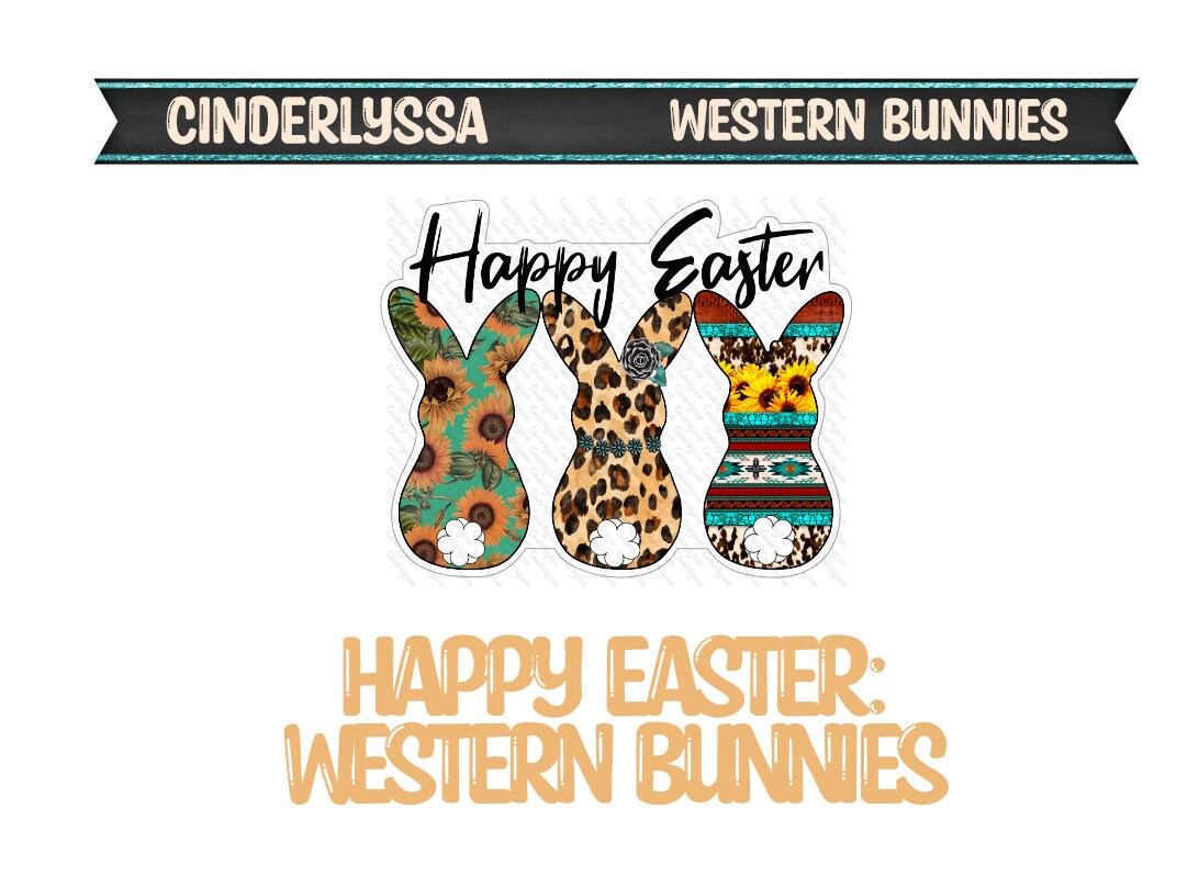 Western Bunnies: Happy Easter Silicone Mold, Aroma Bead Molds, Car Freshener Mold, Premium Cardstock Images