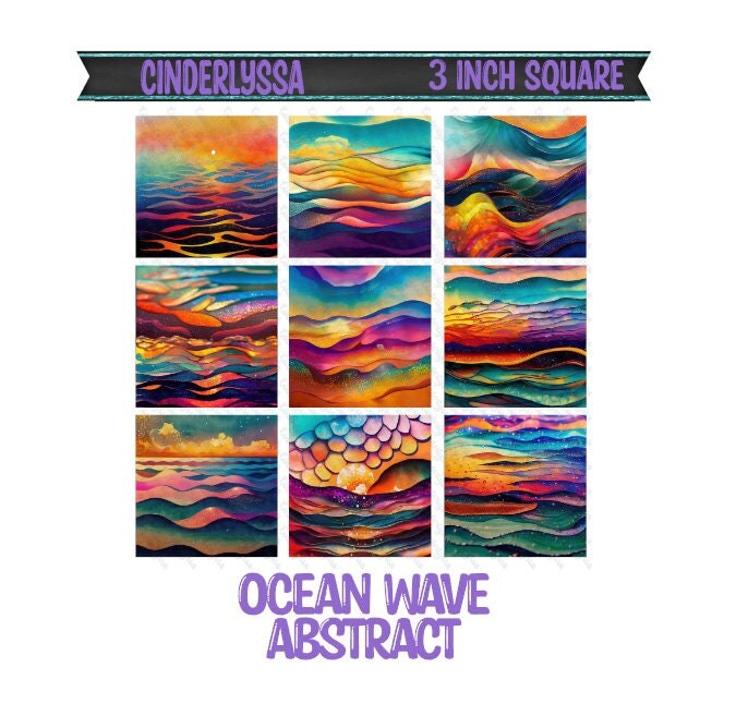 3 inch Square: Ocean Wave Abstract Theme Cardstock/Picture With Beveled Edge Silicone Mold, Aroma Bead Molds, Car Freshener Mold