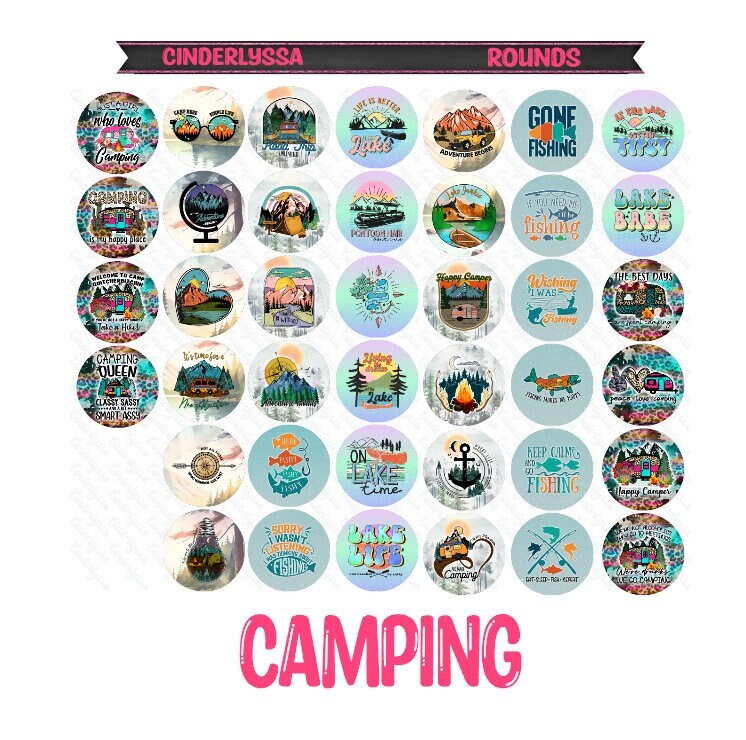 3 inch Round Camping Retro Cardstock Only for freshies -NO MOLD: Silicone Mold, for Aroma Bead Molds, Car Freshener, Premium Cardstock Image