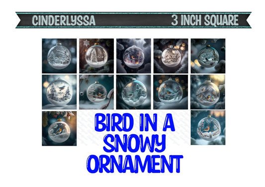 3 inch Square: Bird in a Snowy Ornament Theme Cardstock/Picture With Beveled Edge Silicone Mold, Aroma Bead Molds, Car Freshener Mold