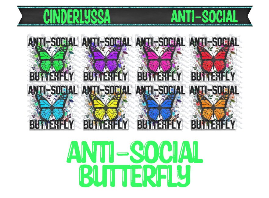 Anti-Social Butterfly with Flowers and multiple colors Silicone Mold, Aroma Bead Molds, Car Freshener Mold, Premium Thick Cardstock