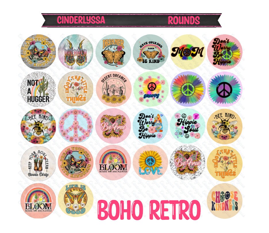 2.5 Inch Round Boho/Hippie Retro Cardstock Only for freshies Silicone Mold, for Aroma Bead Molds, Car Freshener, Premium Cardstock Image