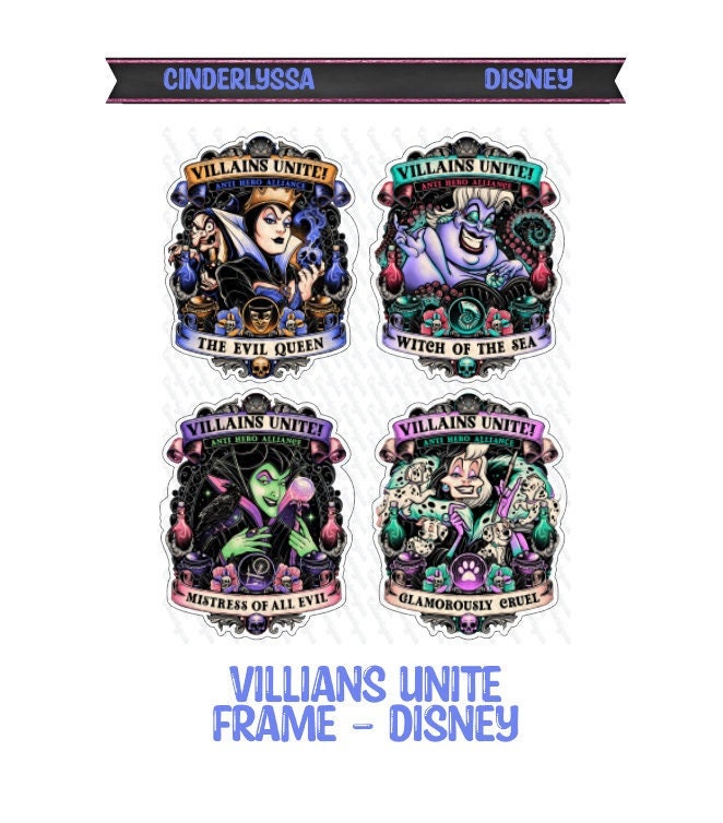 Villains Unite Frame: Disney- Ursula, Cruella, Evil Queen Silicone Mold, Aroma Bead Molds, Car Freshener Mold, Premium Cardstock Images