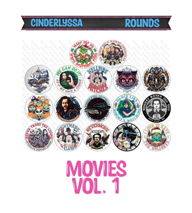 3 inch Round Movies Vol. 1: Cardstock Only for freshies -NO MOLD for Aroma Bead Molds, Car Freshener, Premium Cardstock Images