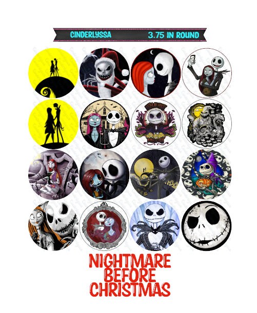 3.75 inch Round: Nightmare Before Christmas Mix for Silicone Mold, for Aroma Bead Molds, Car Freshener, Premium Cardstock Images