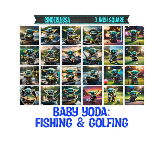 3 inch Square: Baby Yoda Fishing & Golfing Theme Cardstock/Picture With Beveled Edge Silicone Mold, Aroma Bead Molds, Car Freshener Mold