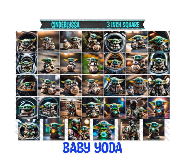 3 inch Square: Baby Yoda Theme Cardstock/Picture With Beveled Edge Sil ...