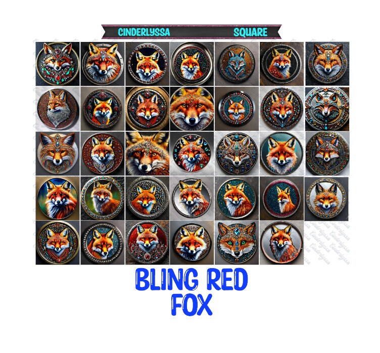 3 inch Square: Bling Red Fox Theme Cardstock/Picture With Beveled Edge ...