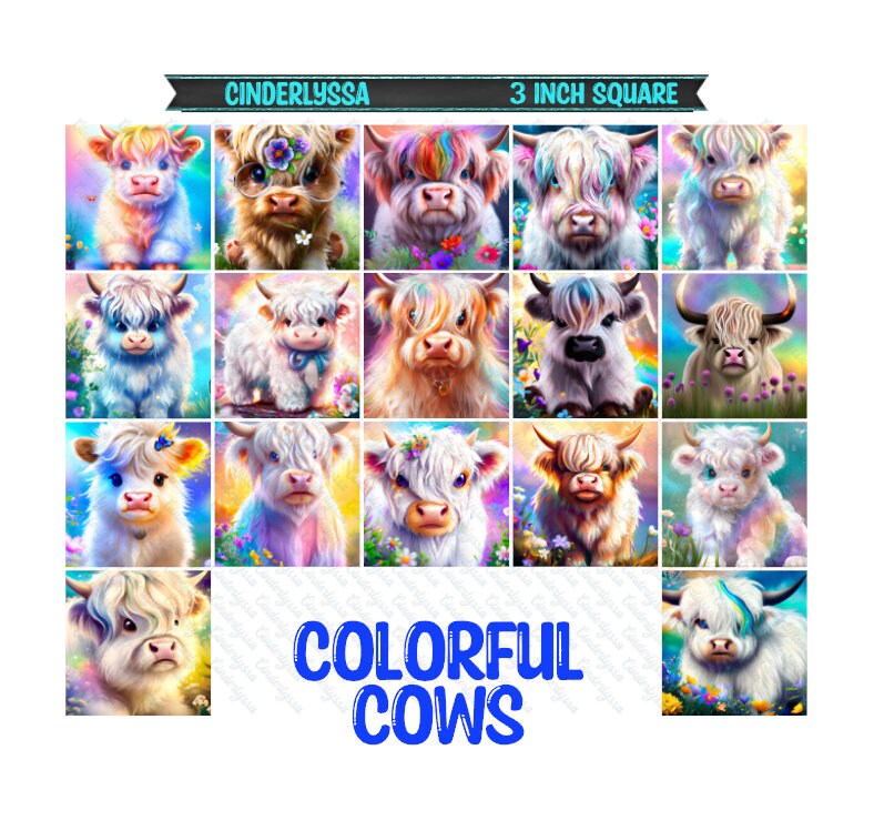 3 inch Square: Colorful Cows Theme Cardstock/Picture With Beveled Edge Silicone Mold, Aroma Bead Molds, Car Freshener Mold