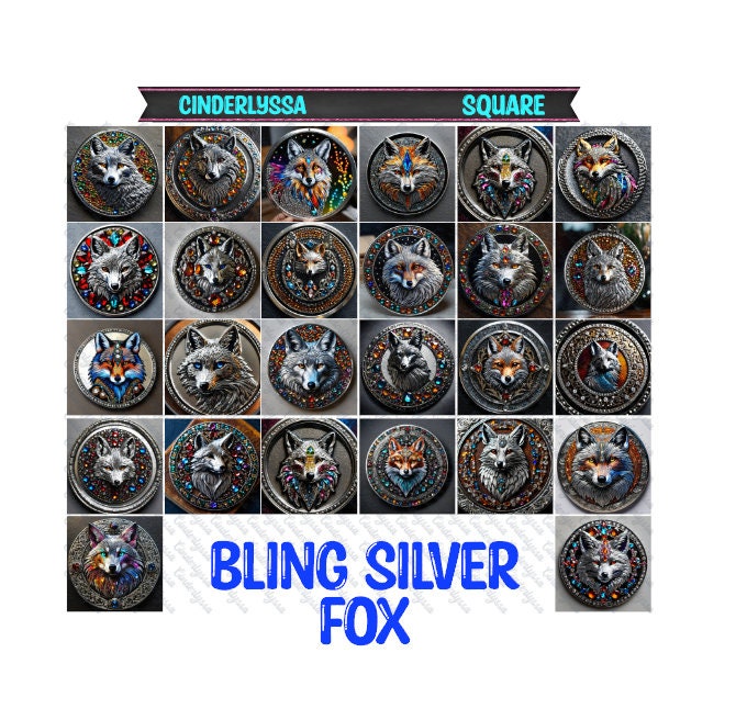 3 inch Square: Bling Silver Fox Theme Cardstock/Picture With Beveled Edge Silicone Mold, Aroma Bead Molds, Car Freshener Mold