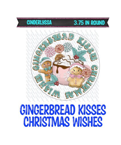 3.75 inch Round: Gingerbread Kisses Christmas Wishes for Silicone Mold, for Aroma Bead Molds, Car Freshener, Premium Cardstock Images