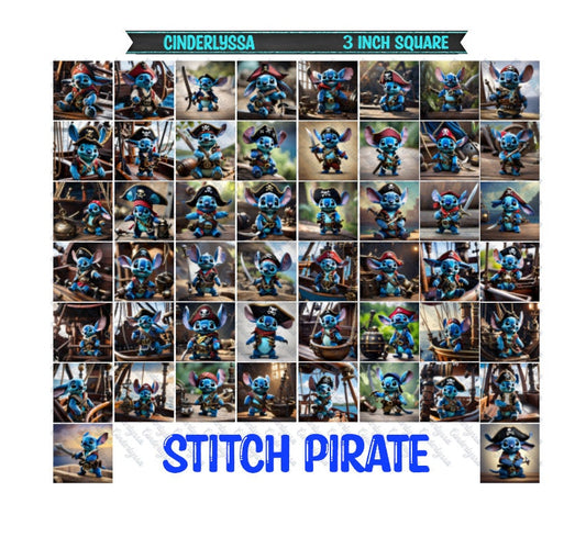 3 inch Square: Stitch Pirate Theme Cardstock/Picture With Beveled Edge Silicone Mold, Aroma Bead Molds, Car Freshener Mold