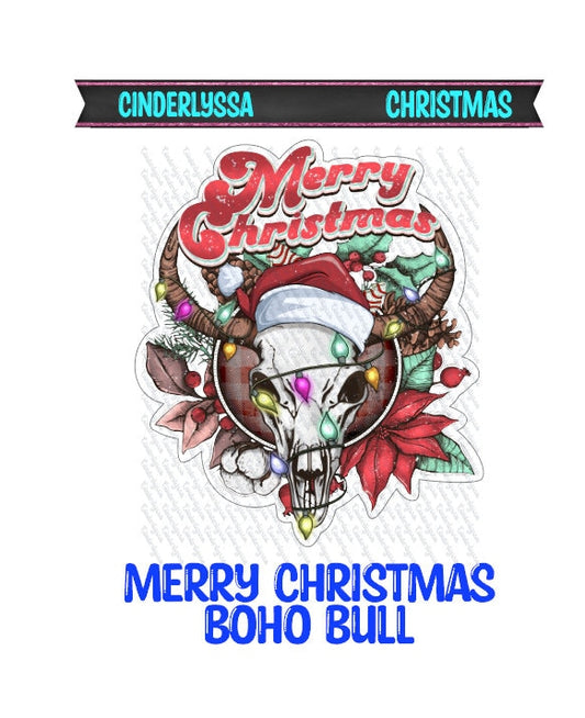 Merry Christmas Boho Bull Skull - Mistletoe Silicone Mold, Aroma Bead Molds, Car Freshener Mold, Premium Cardstock Images