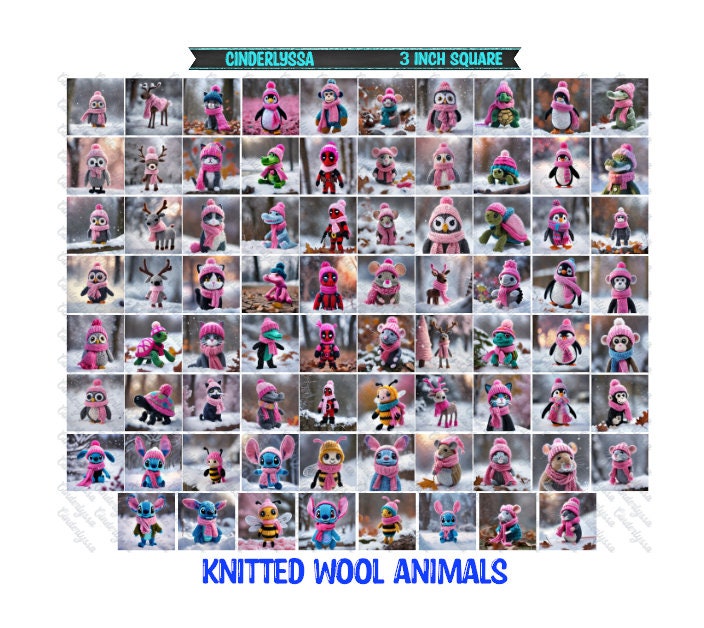 3 inch Square: Knitted Wool Animals Theme Cardstock/Picture With Beveled Edge Silicone Mold, Aroma Bead Molds, Car Freshener Mold