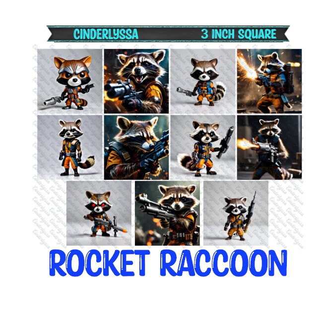 3 inch Square: Rocket Raccoon Theme Cardstock/Picture With Beveled Edge Silicone Mold, Aroma Bead Molds, Car Freshener Mold