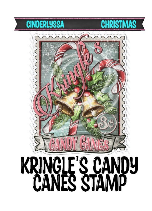 Kringle's Candy Canes Stamp: With Bells and Holly for Silicone Mold, Aroma Bead Molds, Freshie, Car Freshener Mold, Premium Cardstock Images