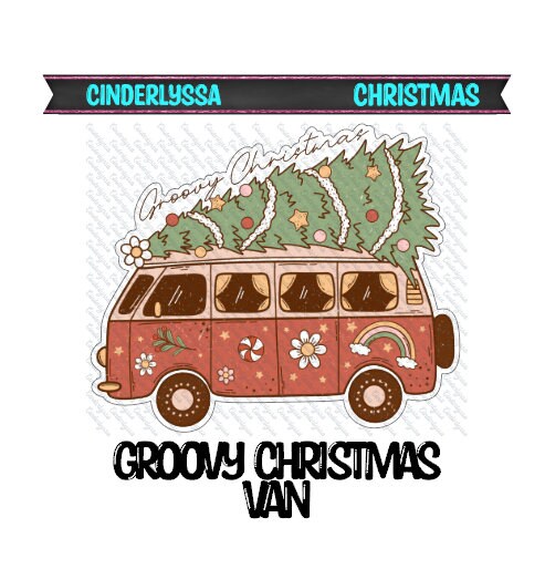 Groovy Christmas Van with Tree on Top for Silicone Mold, Aroma Bead Molds, Car Freshener Mold, Premium Cardstock Images