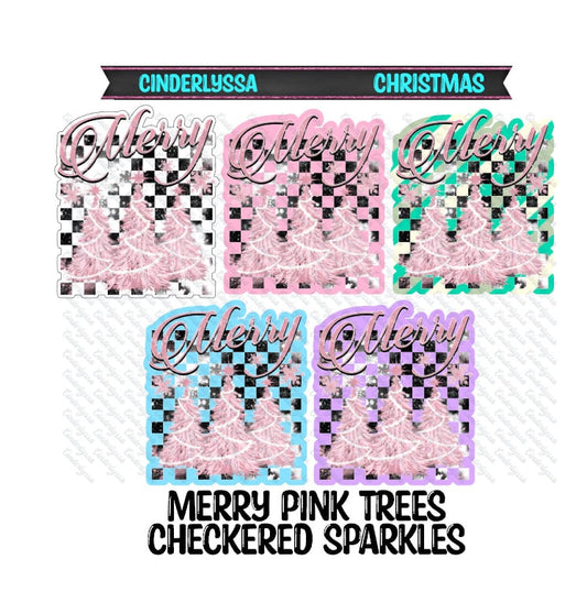 Merry Pink Trees Checkered Sparkles for Silicone Mold, Aroma Bead Molds, Car Freshener Mold, Premium Cardstock Images