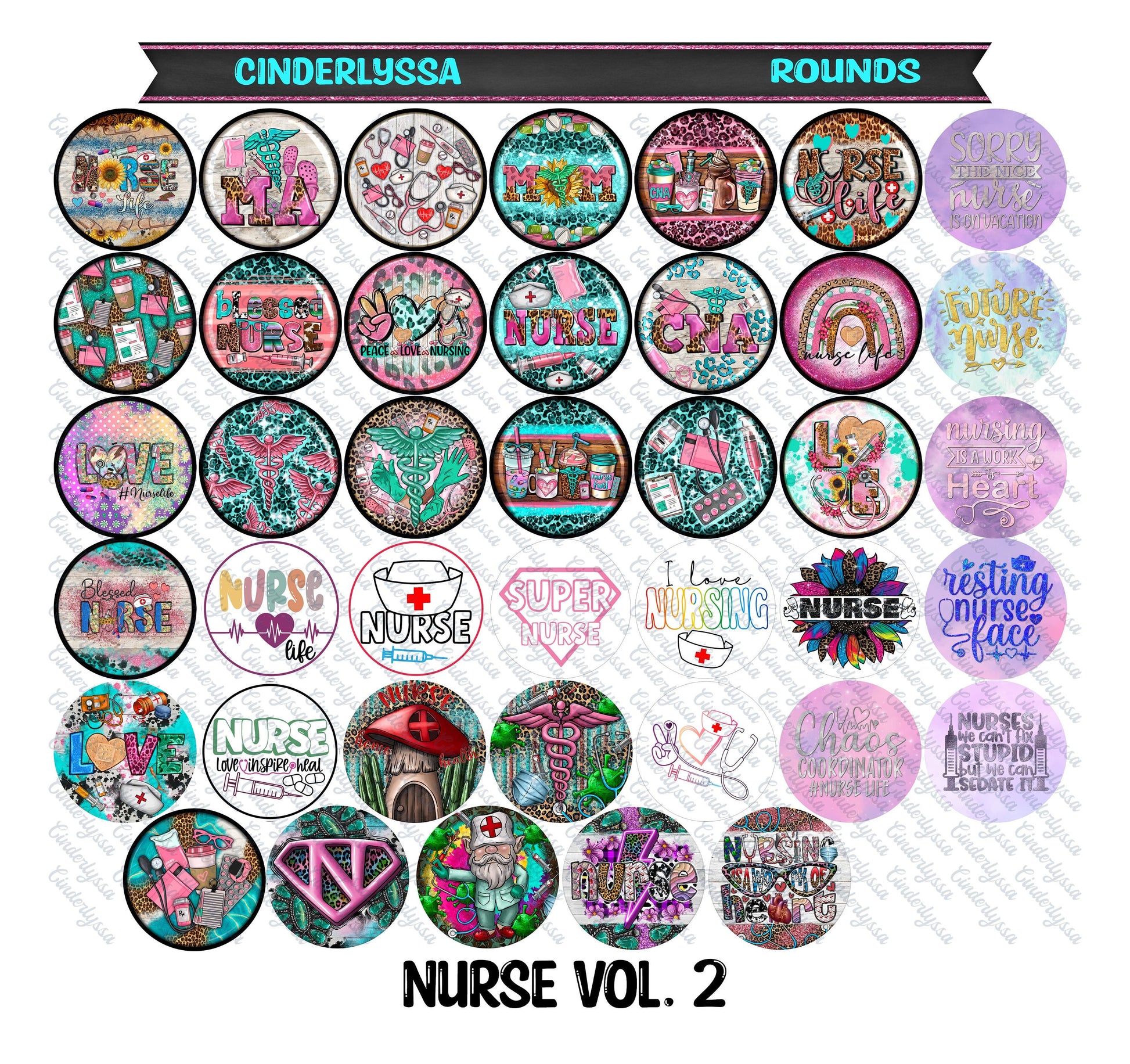 3 inch Round Nurse Vol. 2 Cardstock Only for freshies -NO MOLD for Aroma Bead Molds, Car Freshener, Premium Cardstock Images