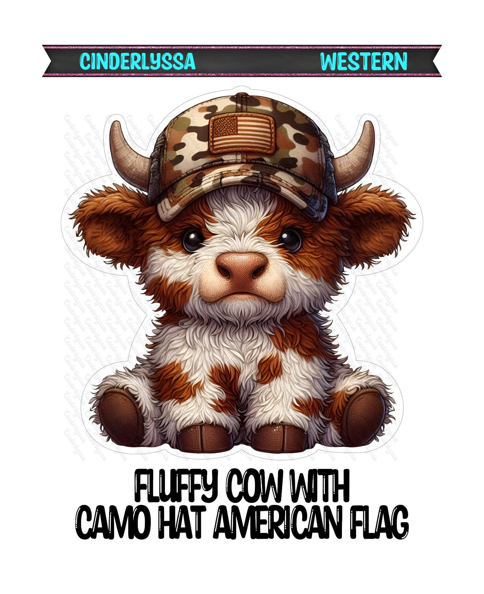 Fluffy Cow with Camo Hat American Flag Silicone Mold, Aroma Bead Molds, Car Freshener Mold, Premium Cardstock Images