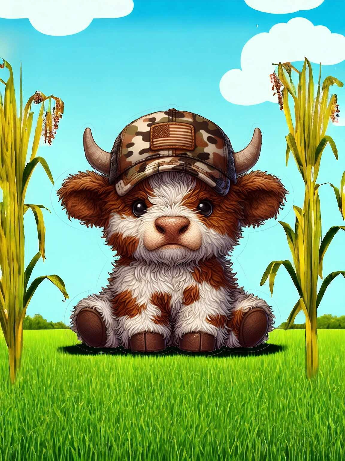 Fluffy Cow with Camo Hat American Flag Silicone Mold, Aroma Bead Molds, Car Freshener Mold, Premium Cardstock Images