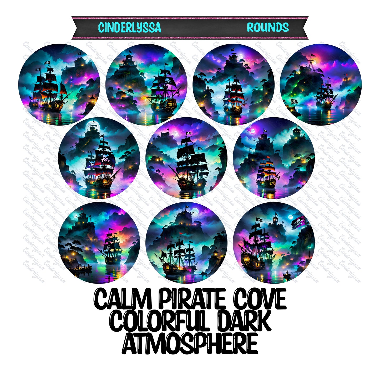 3 inch Round Calm Pirate Cove Colorful Dark Atmosphere Cardstock Only for freshies -NO MOLD: Aroma Bead Molds, Premium Cardstock Image